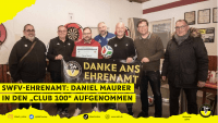 v.l.n.r.: Udo Marx KA Bad Kreuznach , Axel Rolland SWFV-Vizepräsident, Club100 Mitglied Daniel Maurer, 2.Vorsitzender TUS Meddersheim Stephan Weck, Kreisehrenamtsbeauftragter und stellv. Kreisvorsitzender Bad Kreuznach Werner Ehle, Ortsbürgermeister von Meddersheim Bernd Schuhmacher und Kreisausschussmitglied Bad Kreuznach Jörg Beddies